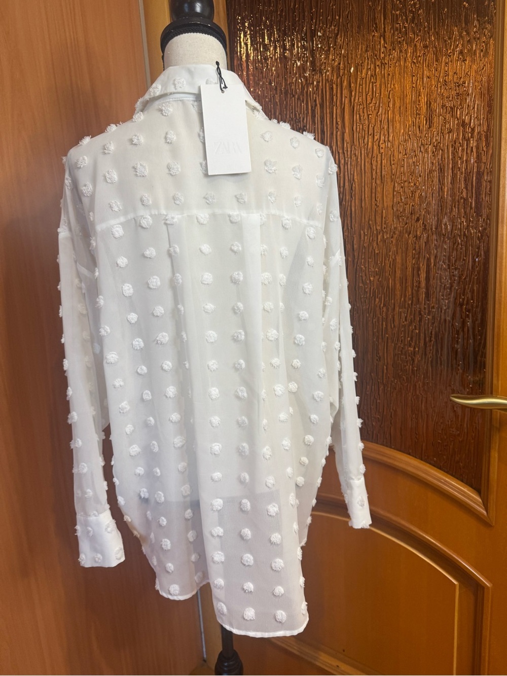 Zara White Textured Dot Button-Up Blouse - Picture 11 of 16